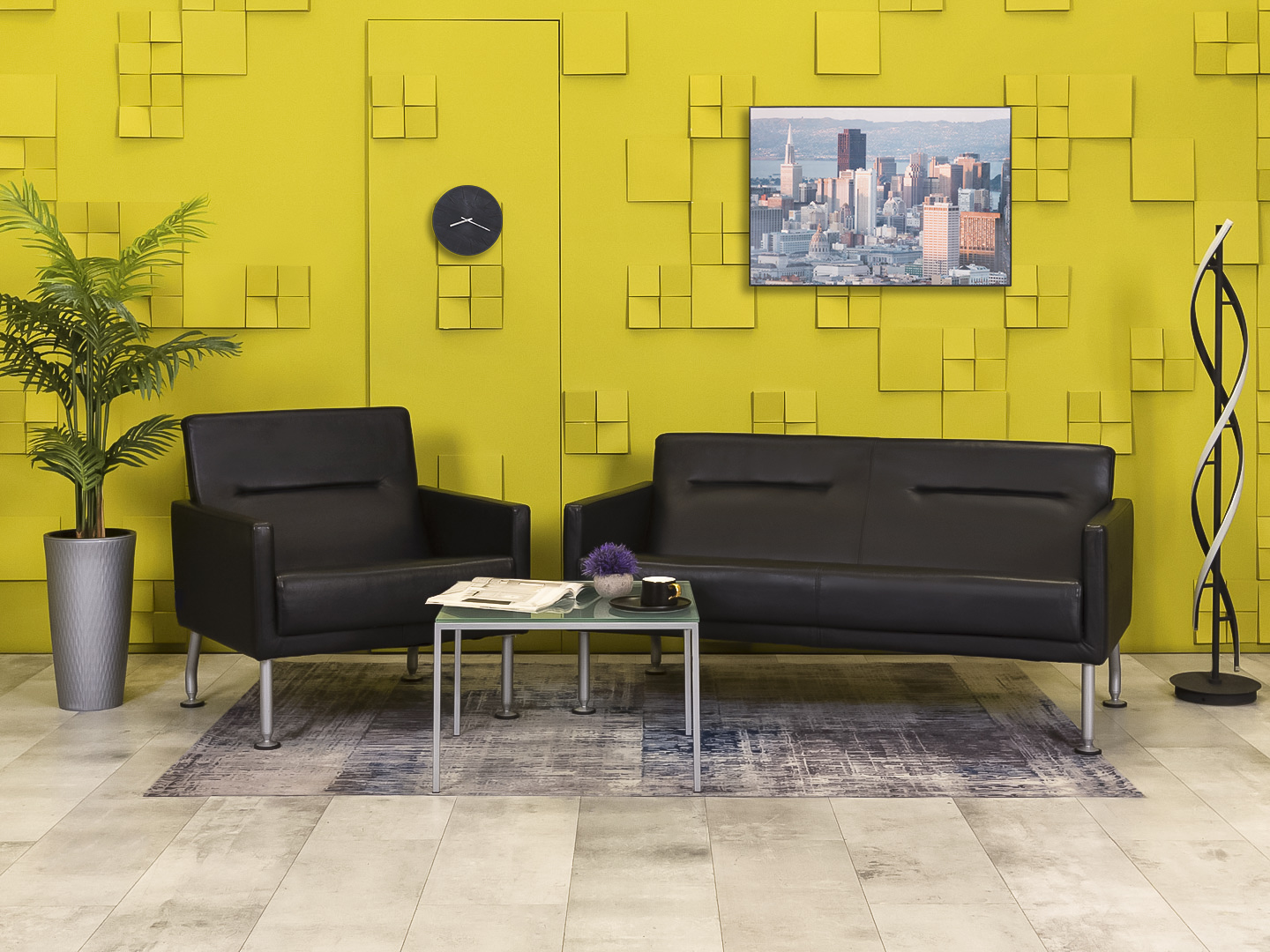 Комплект мягкой мебели Steelcase Кожа Чёрный Франция  ДНКЧК-06026