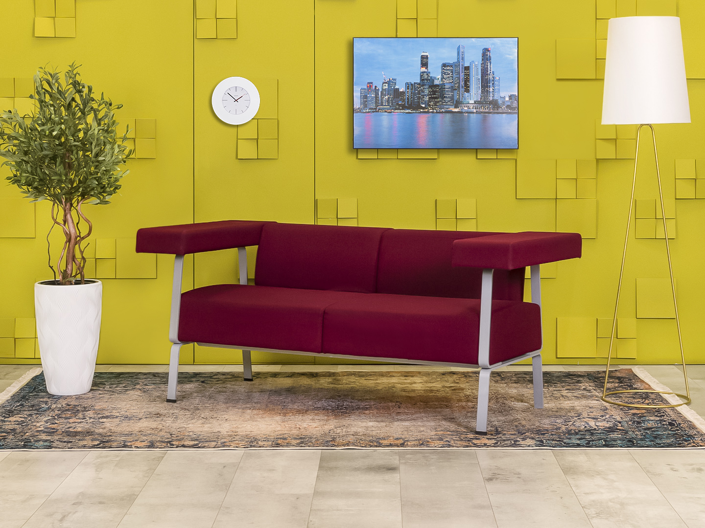 Офисный диван Coffice Linear BENE 1750x780 Ткань Красный Австрия_ДНТК-170423