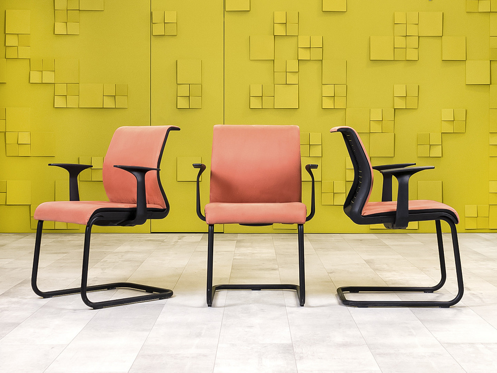 Конференц кресло для переговорной на полозьях Steelcase Ткань Коричневый Франция_КДТК-291223