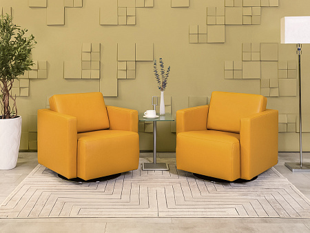 Комплект из 2-х мягких кресел NELSON WALTER KNOLL Кожа Жёлтый Германия  КНКЖК-19024