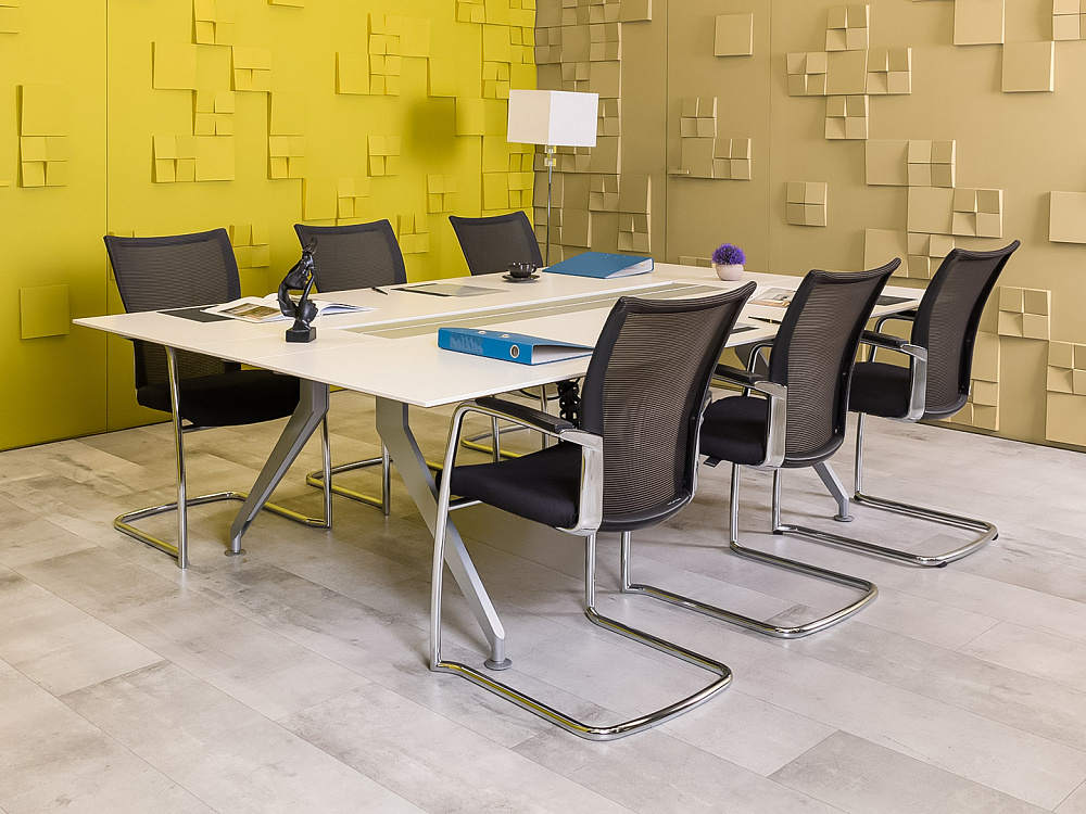 Офисный стол для переговоров Steelcase 2450x1500x720 МДФ Белый Франция_СГПБ-281223