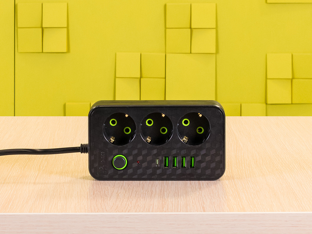 Сетевой удлинитель с USB HG-2503 Пластик Чёрный УД3-050424