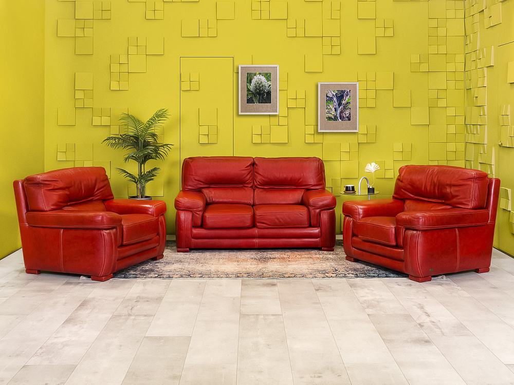 Диван и 2 кресла TS SALOTTI 1600x900 Кожа Красный Италия_ДНККК-241123