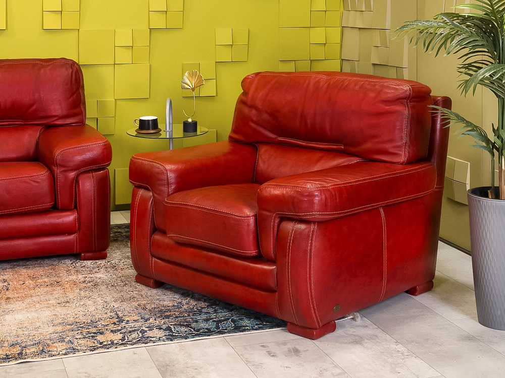 Диван и 2 кресла TS SALOTTI 1600x900 Кожа Красный Италия_ДНККК-241123