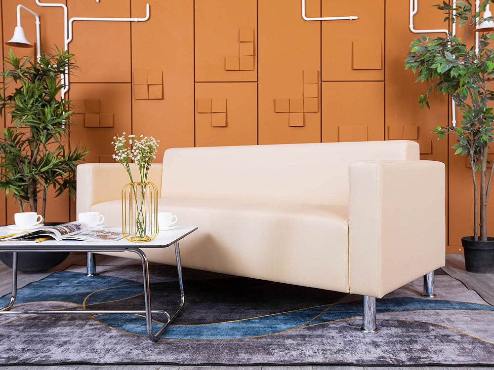 Офисный диван ДМебель Кожзам Бежевый   (ДНКБ3-25094(нов))