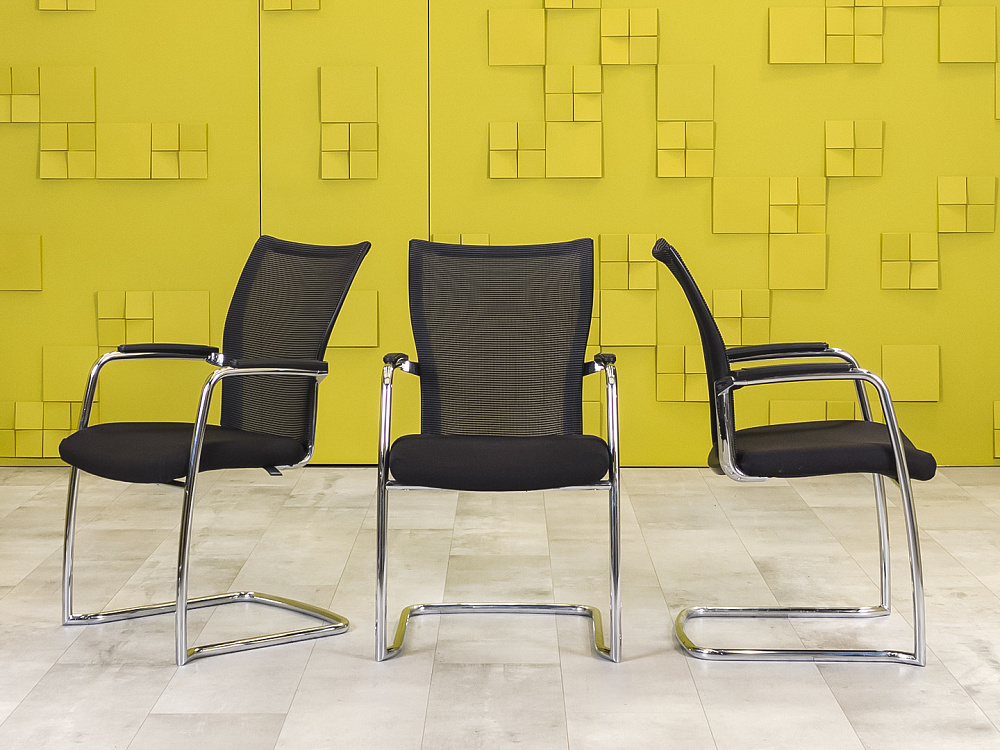 Конференц кресло для переговорной на полозьях Comforto HAWORTH Ткань Чёрный США_КДТЧ1-290124