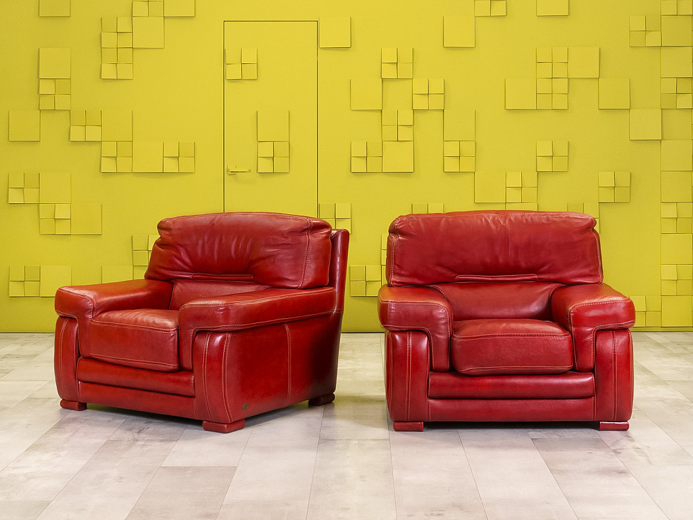 Диван и 2 кресла TS SALOTTI 1600x900 Кожа Красный Италия_ДНККК-241123