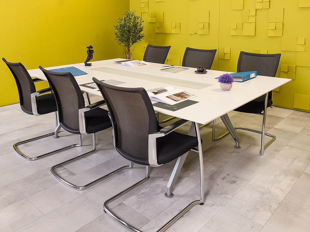 Офисный стол для переговоров Steelcase 2450x1500x720 МДФ Белый Франция_СГПБ-281223