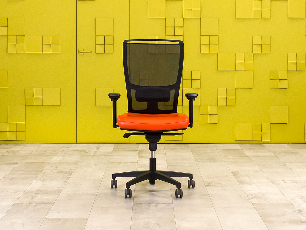 Офисное кресло для персонала на колесах GIERRE Кожа Оранжевый Италия_КПКО-080824