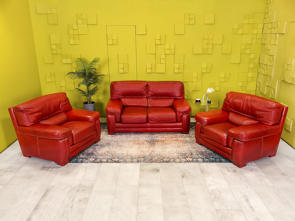 Диван и 2 кресла TS SALOTTI 1600x900 Кожа Красный Италия_ДНККК-241123