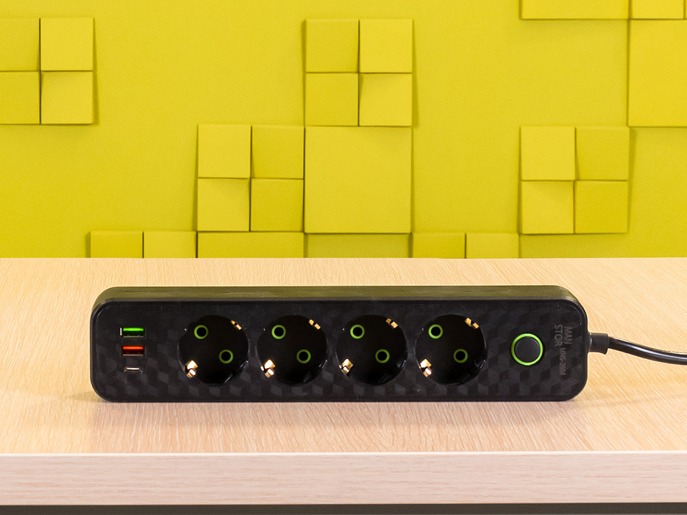 Сетевой удлинитель с USB MNS-2604 Пластик Чёрный УД4-050424